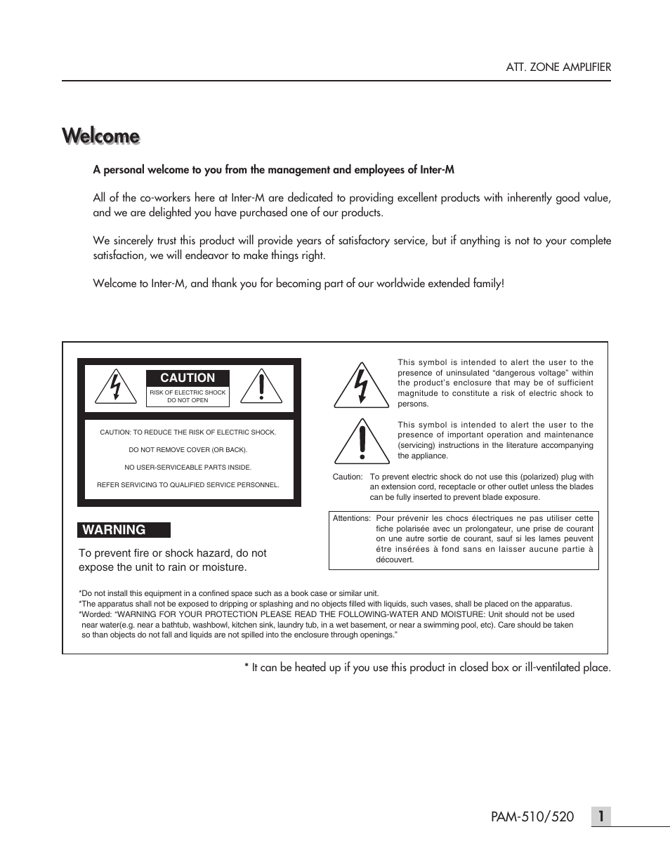 Welcome, Warning | Inter-M PAM-520 User Manual | Page 4 / 19