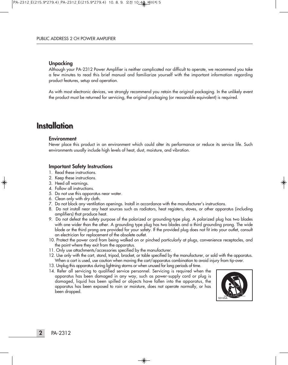 Installation | Inter-M PA-2312 User Manual | Page 4 / 15