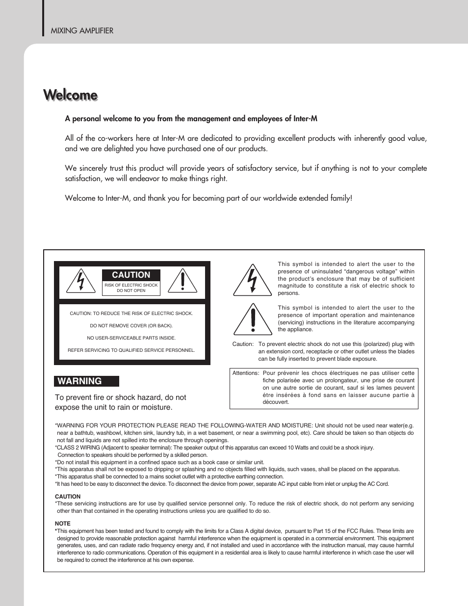 Welcome, Warning, Caution | Inter-M PMU-600 User Manual | Page 2 / 20