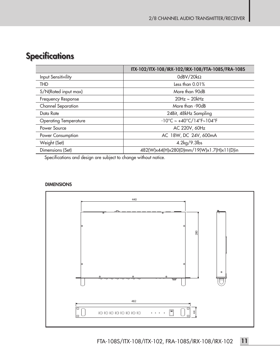Specifications | Inter-M FTA-108S User Manual | Page 13 / 16