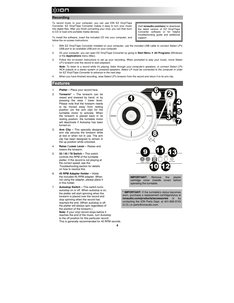 Features | ION Audio Select LP User Manual | Page 4 / 28