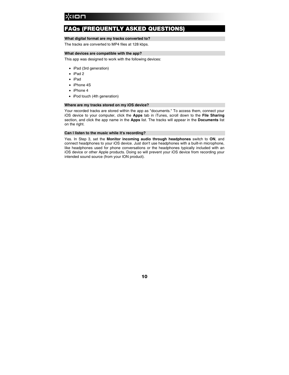Faqs (frequently asked questions) | ION Audio Pure LP User Manual | Page 10 / 12
