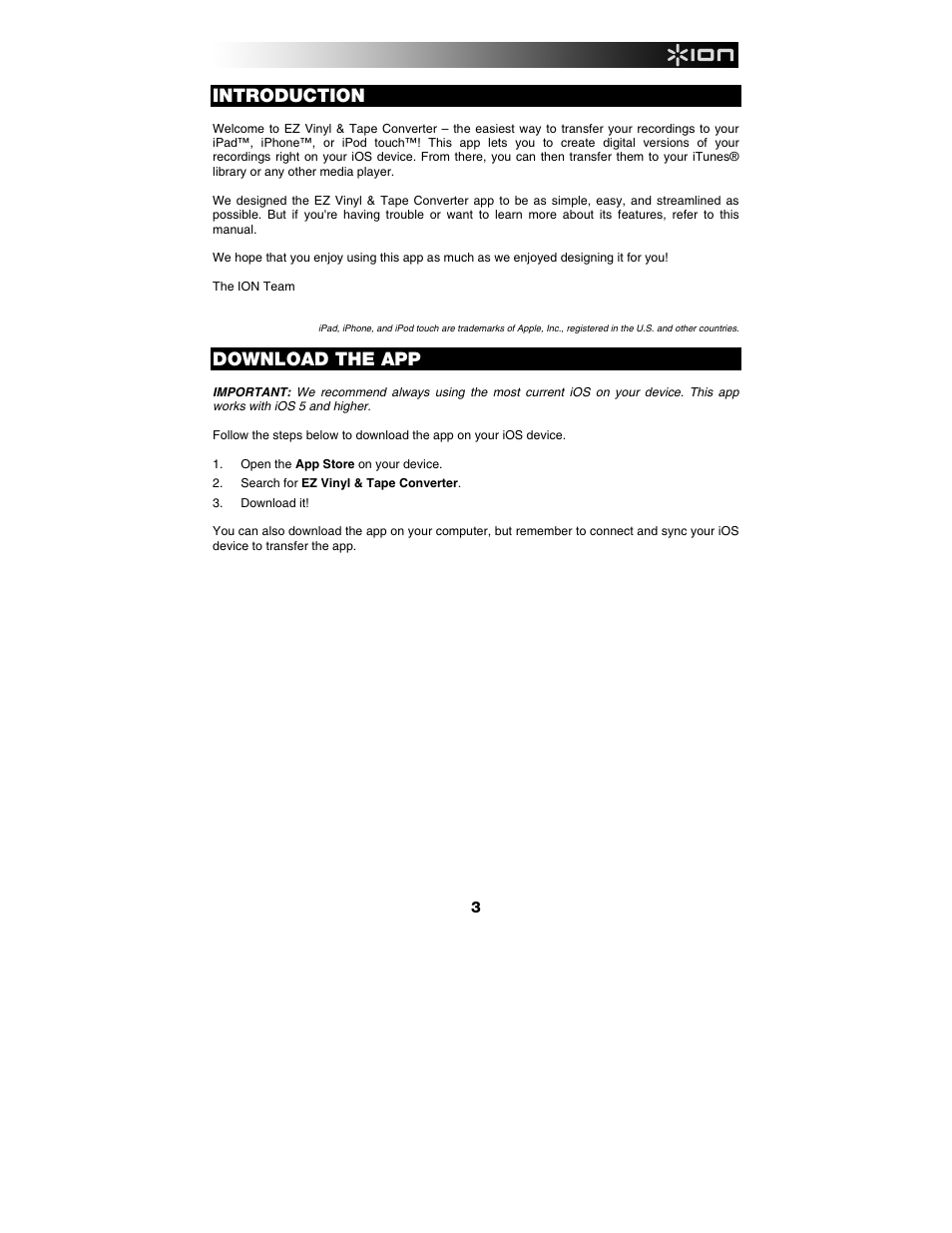 Introduction, Download the app | ION Audio Pure LP User Manual | Page 3 / 12