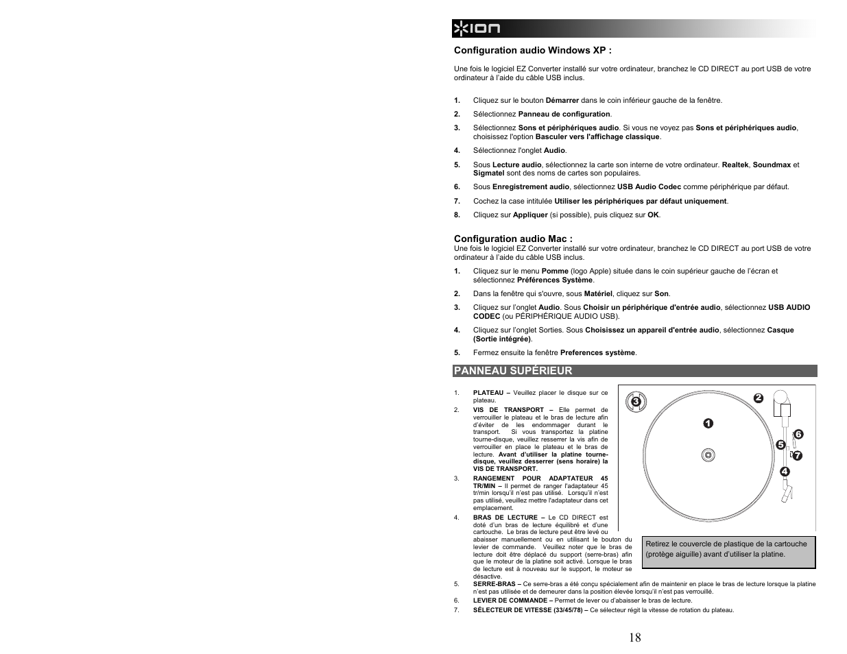 Panneau supérieur | ION Audio CD Direct User Manual | Page 18 / 48