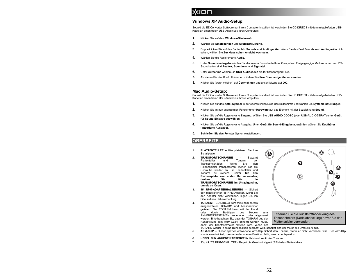 Oberseite | ION Audio CD Direct User Manual | Page 32 / 48