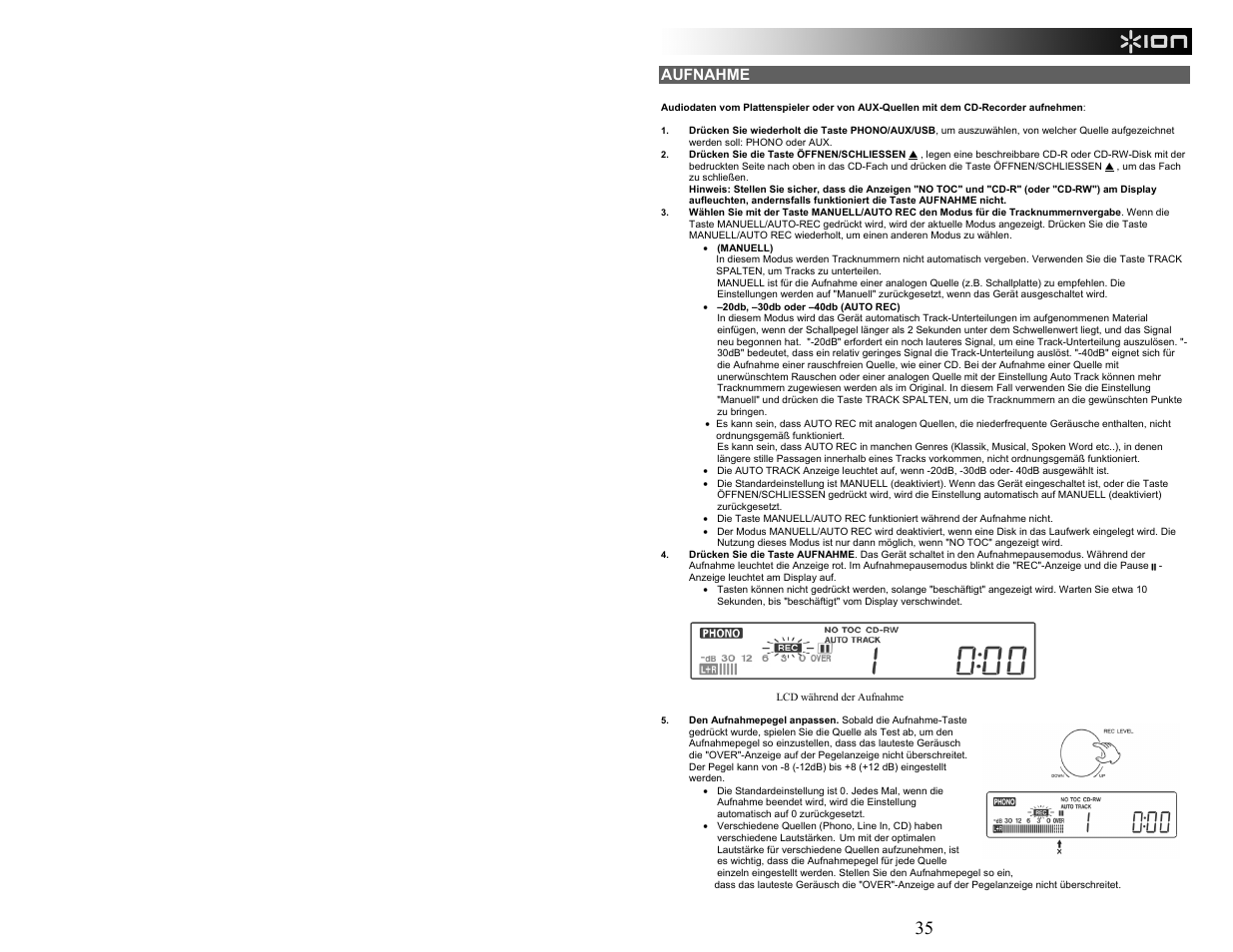 Aufnahme | ION Audio CD Direct User Manual | Page 35 / 48