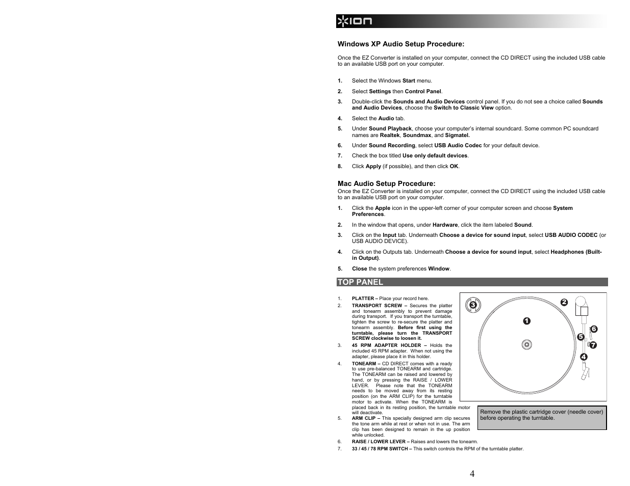 Top panel | ION Audio CD Direct User Manual | Page 4 / 48