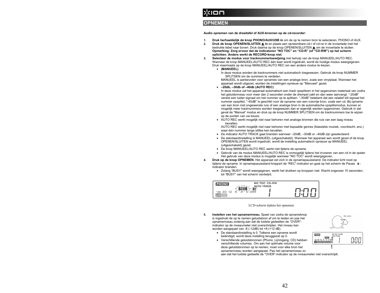 Opnemen | ION Audio CD Direct User Manual | Page 42 / 48