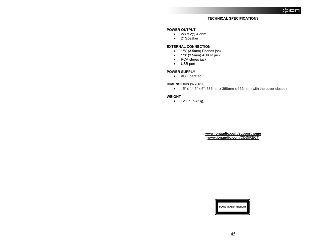 ION Audio CD Direct User Manual | Page 45 / 48