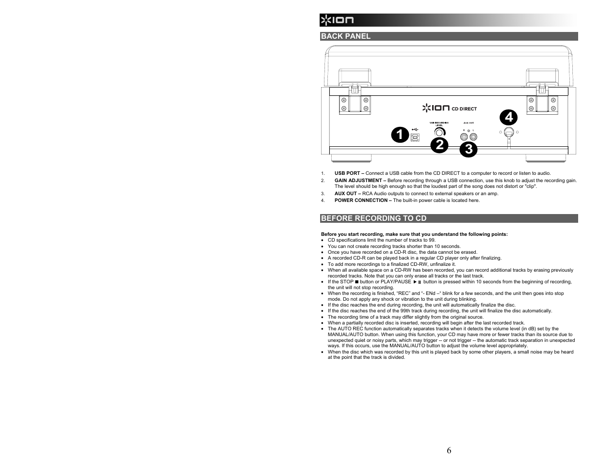 ION Audio CD Direct User Manual | Page 6 / 48