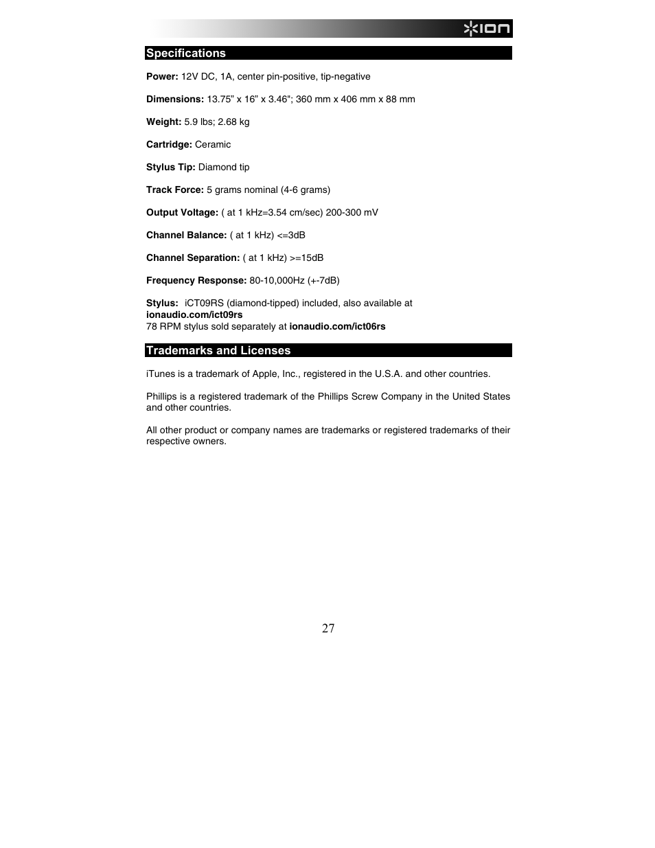 ION Audio Forever LP User Manual | Page 27 / 28