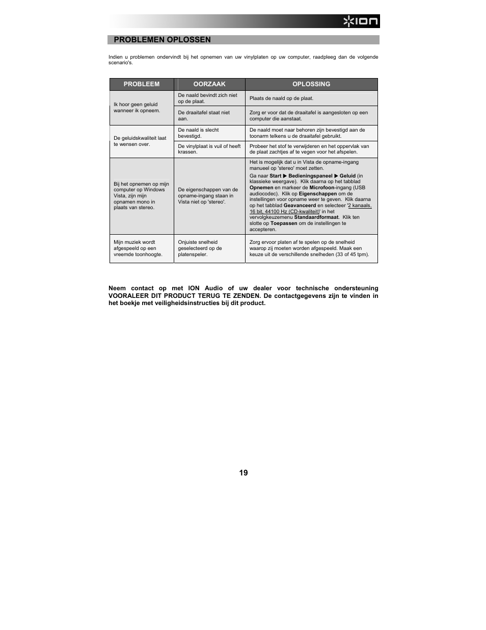 Problemen oplossen | ION Audio Duo Deck User Manual | Page 19 / 20