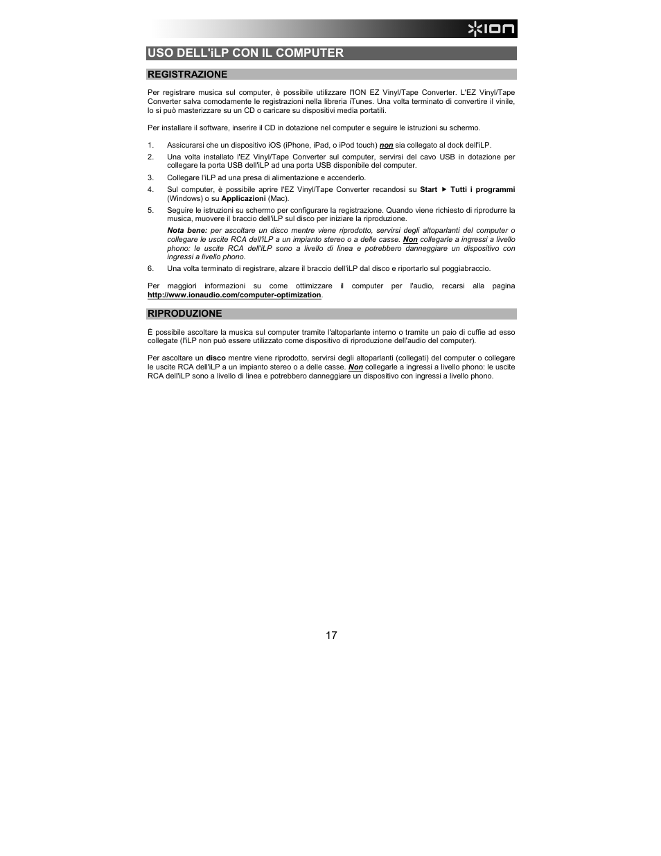 Uso dell'ilp con il computer | ION Audio iLP User Manual | Page 17 / 32