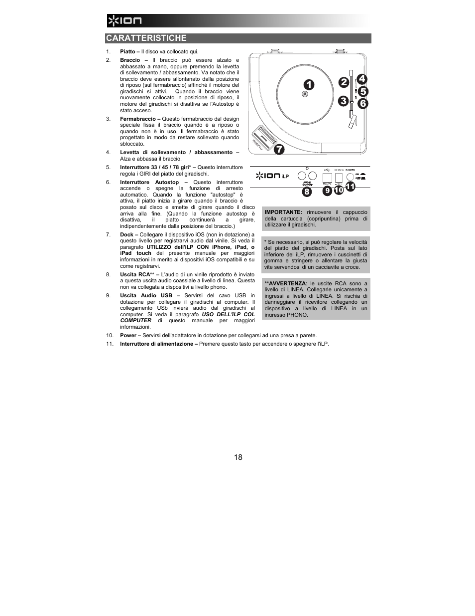 Caratteristiche | ION Audio iLP User Manual | Page 18 / 32