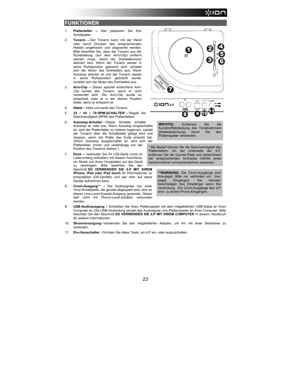 Funktionen | ION Audio iLP User Manual | Page 23 / 32