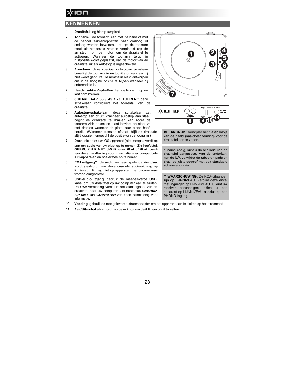 Kenmerken | ION Audio iLP User Manual | Page 28 / 32