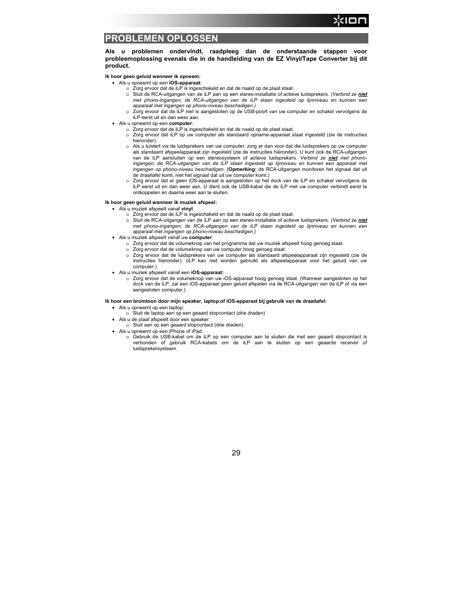 Problemen oplossen | ION Audio iLP User Manual | Page 29 / 32