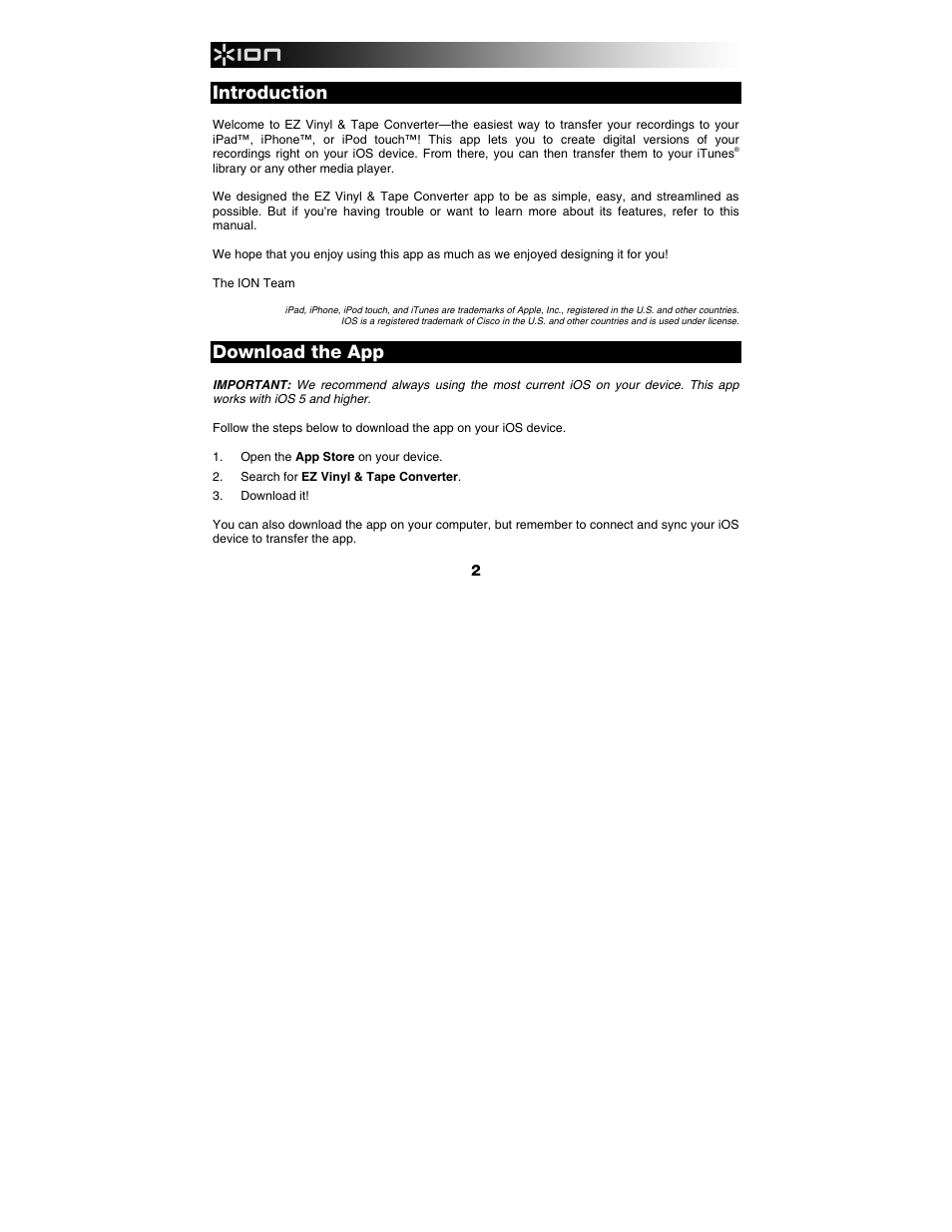 Introduction, Download the app | ION Audio iLP User Manual | Page 2 / 16