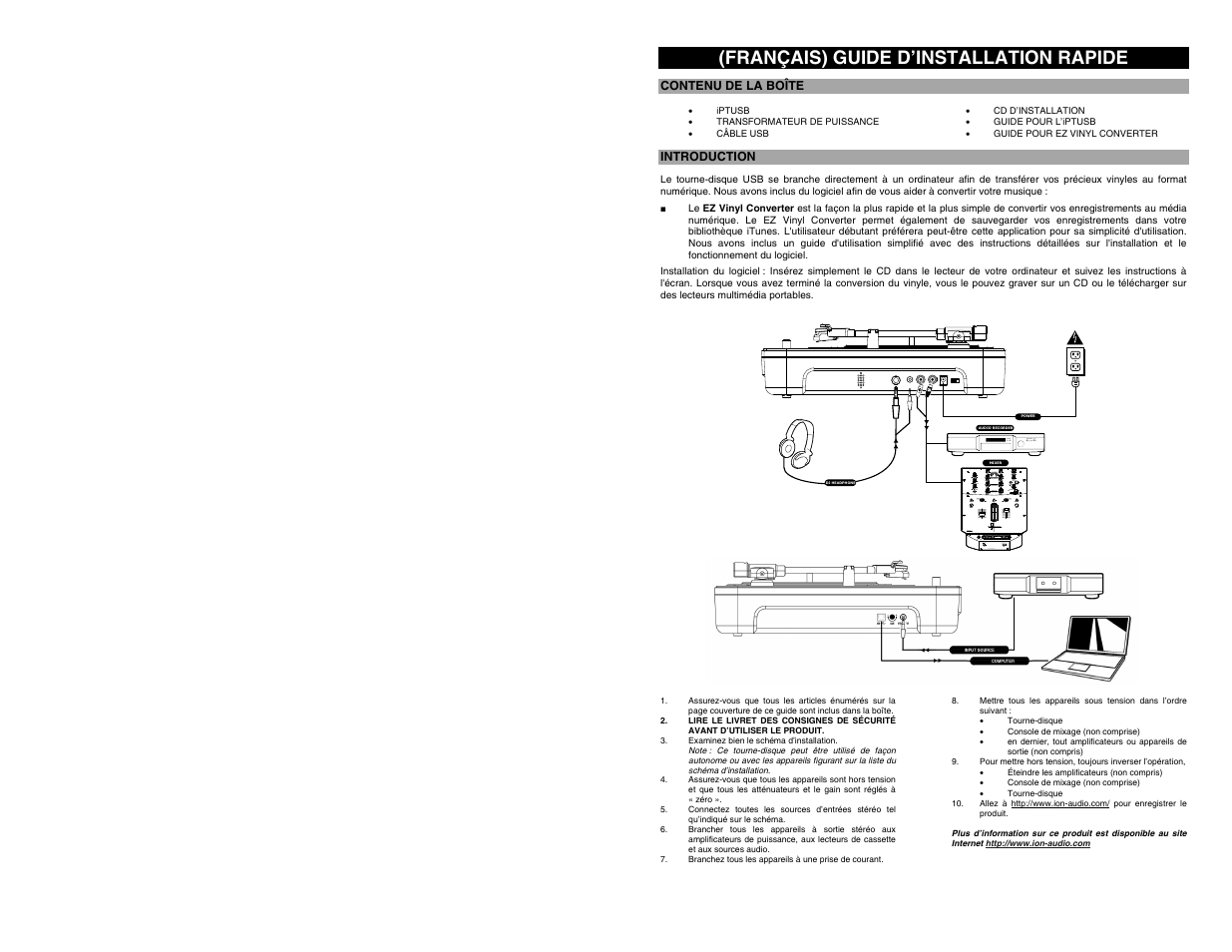 Français) guide d’installation rapide | ION Audio Mobile LP [iPTUSB White] User Manual | Page 12 / 20