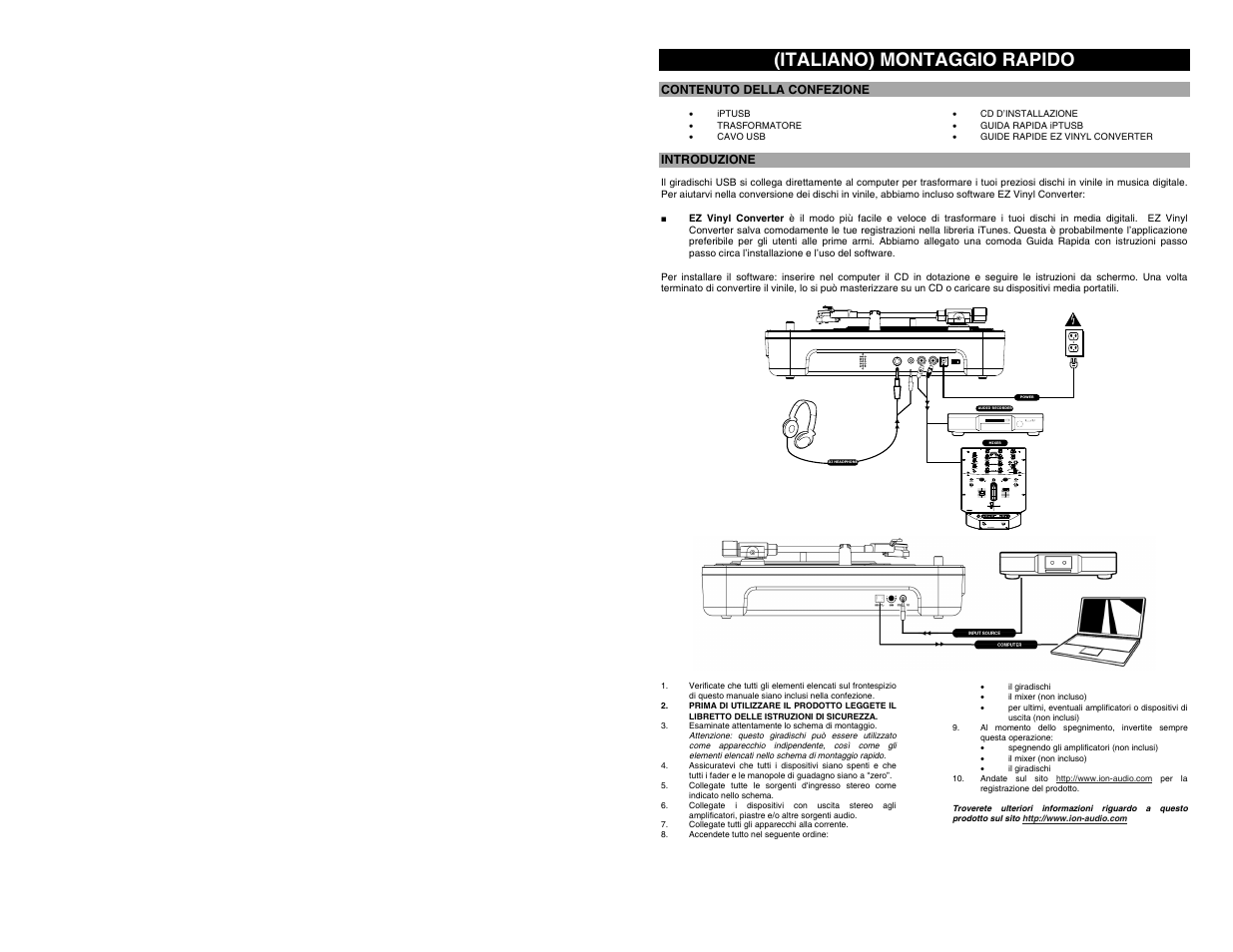 Italiano) montaggio rapido | ION Audio Mobile LP [iPTUSB White] User Manual | Page 15 / 20