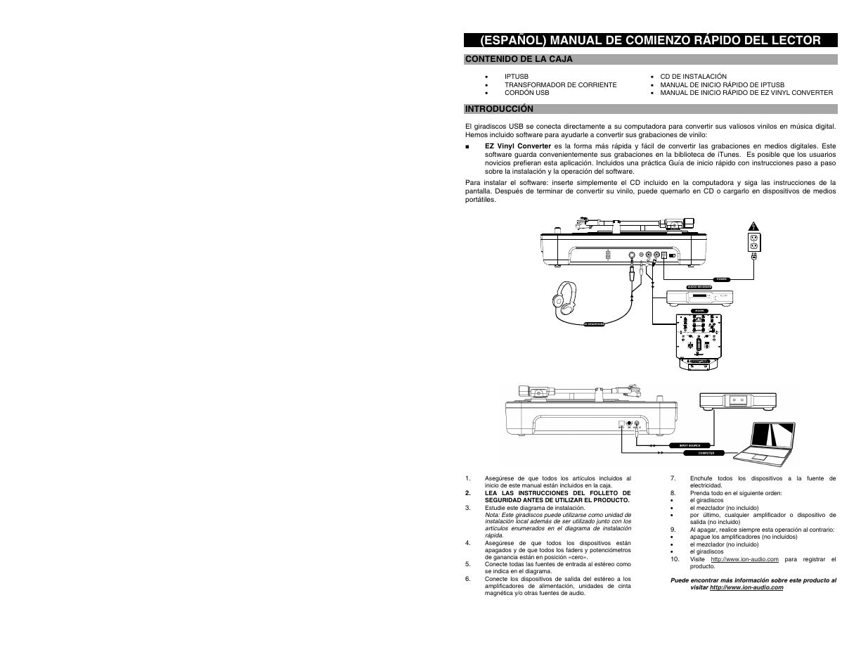 Español) manual de comienzo rápido del lector | ION Audio Mobile LP [iPTUSB White] User Manual | Page 6 / 20