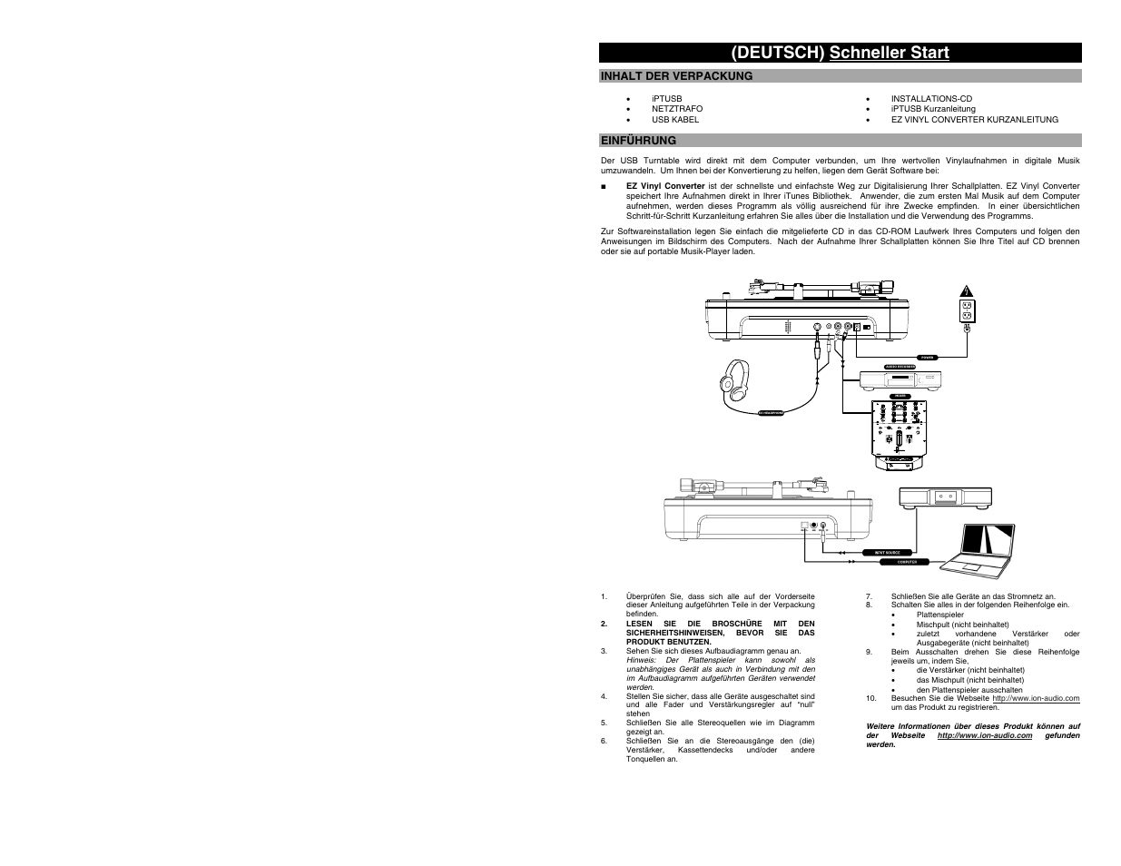 Deutsch) schneller start | ION Audio Mobile LP [iPTUSB White] User Manual | Page 9 / 20