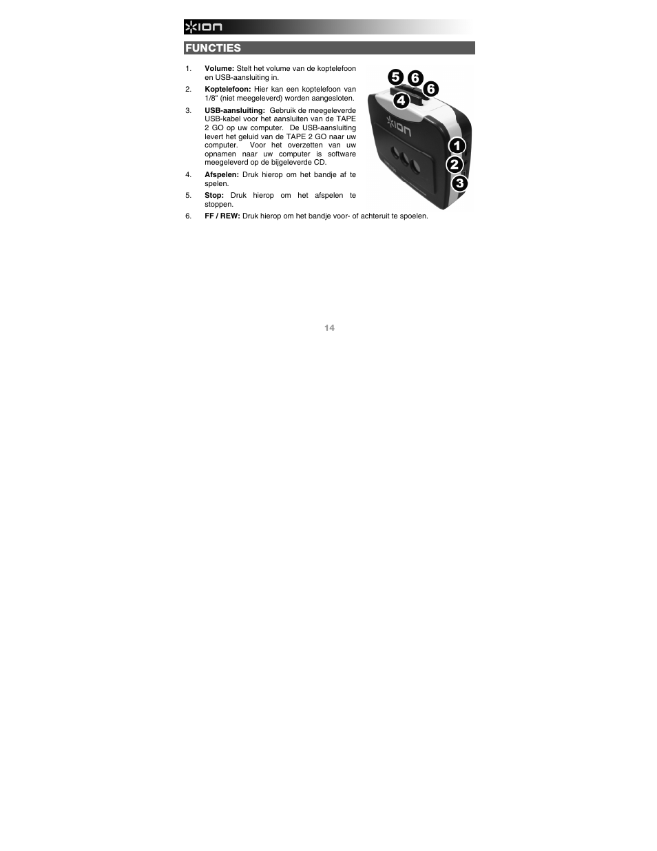 Functies | ION Audio Tape 2 Go User Manual | Page 14 / 16