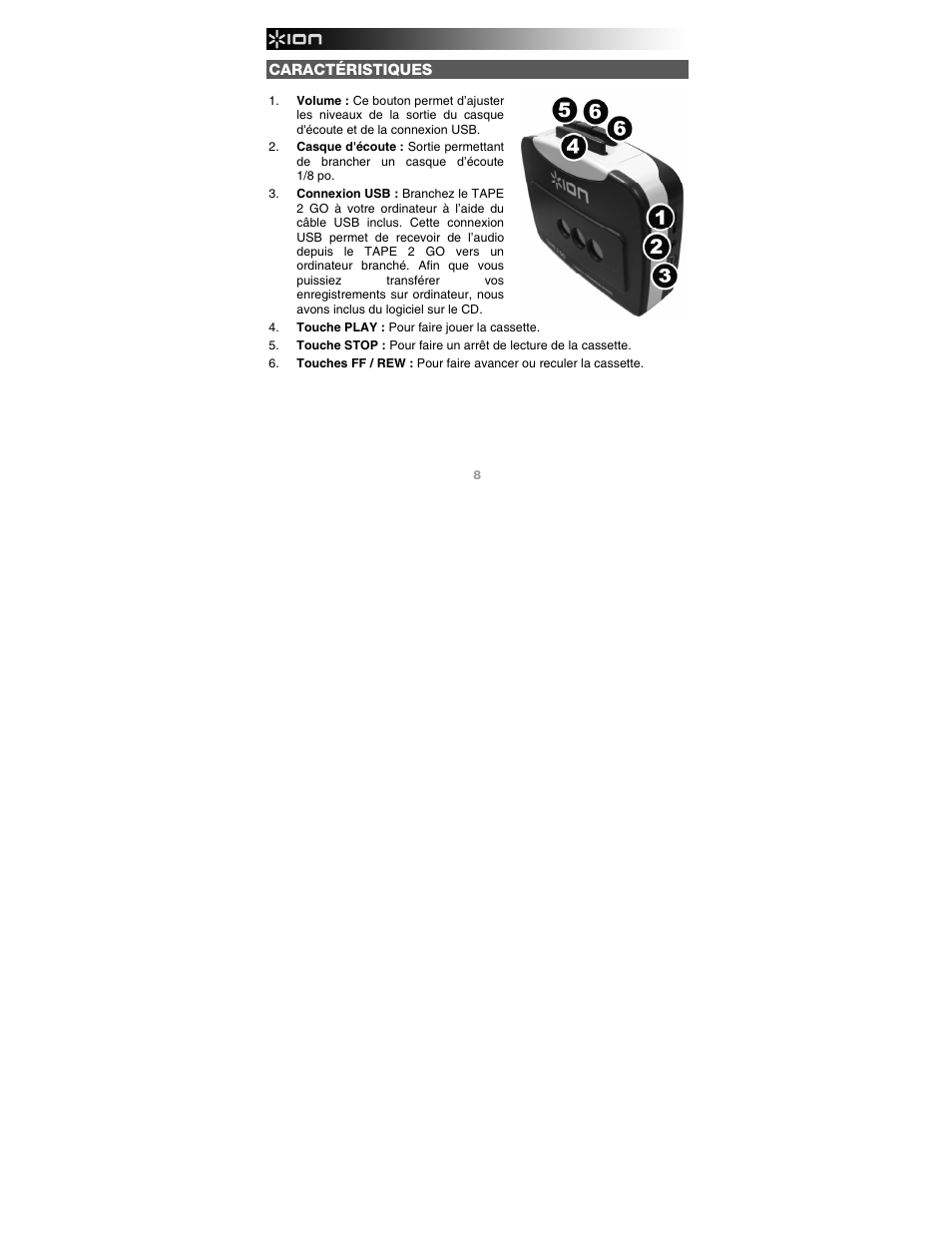 Caractéristiques | ION Audio Tape 2 Go User Manual | Page 8 / 16