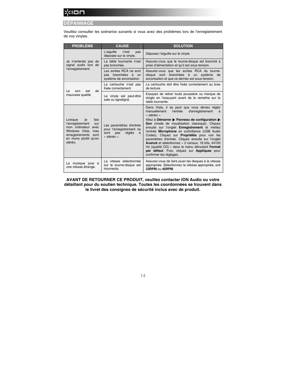 Dépannage | ION Audio Profile Pro User Manual | Page 14 / 28