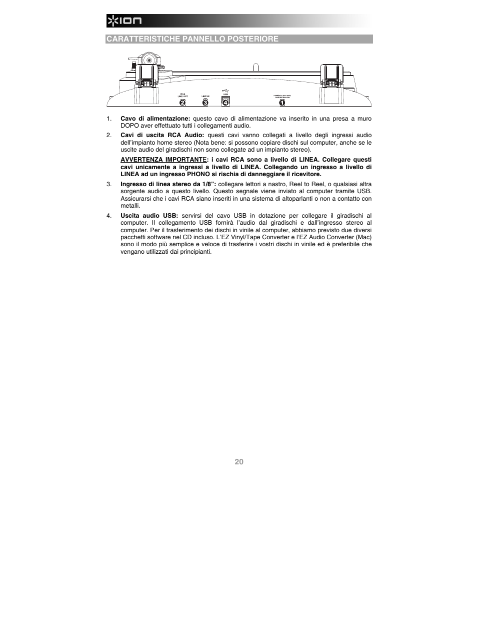 Caratteristiche pannello posteriore | ION Audio Profile Pro User Manual | Page 20 / 28