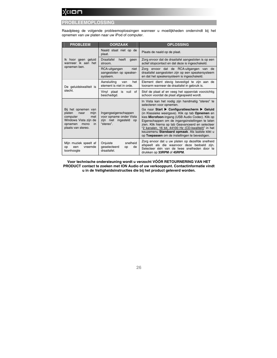 Probleemoplossing | ION Audio Profile Pro User Manual | Page 26 / 28