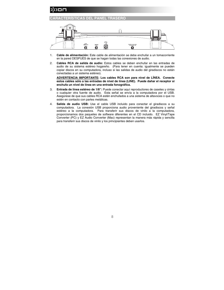 Características del panel trasero | ION Audio Profile Pro User Manual | Page 8 / 28