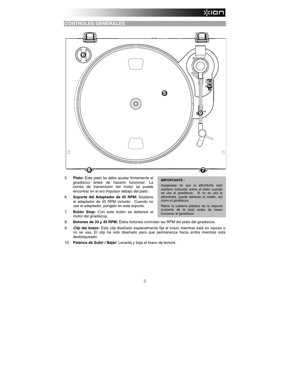 Controles generales | ION Audio Profile Pro User Manual | Page 9 / 28