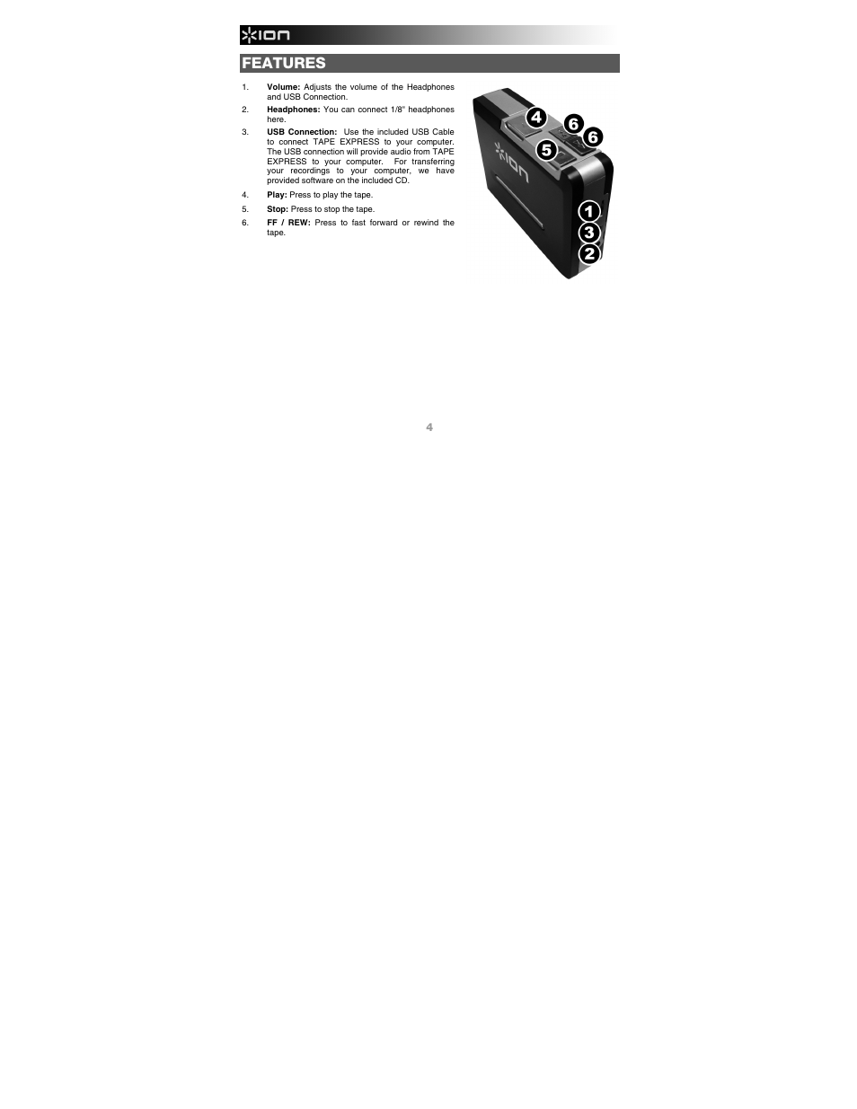 Features | ION Audio Tape Express + User Manual | Page 4 / 16