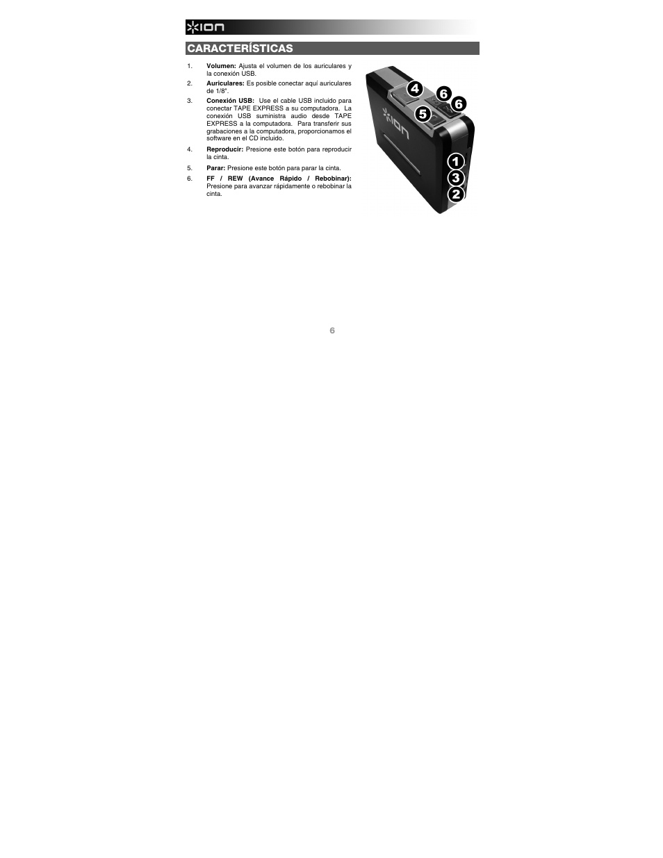 Características | ION Audio Tape Express + User Manual | Page 6 / 16