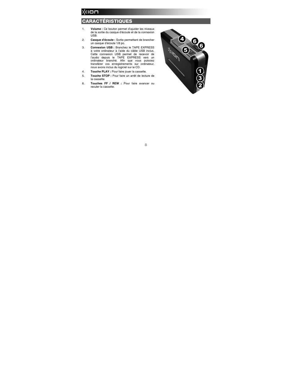 Caractéristiques | ION Audio Tape Express + User Manual | Page 8 / 16