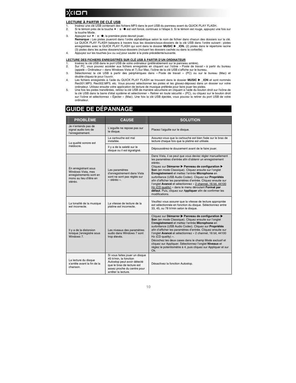 Guide de dépannage | ION Audio Quick Play Flash User Manual | Page 10 / 20