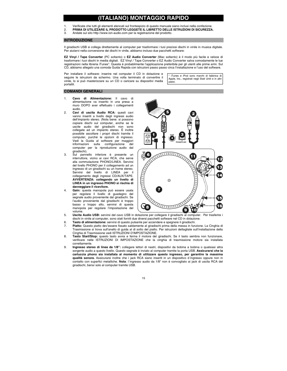 Italiano) montaggio rapido | ION Audio TTUSB10 User Manual | Page 15 / 20