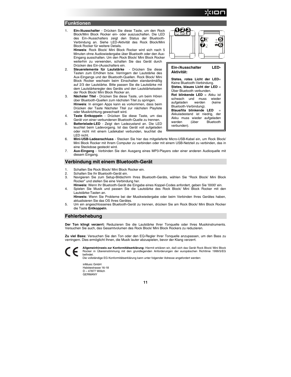 Funktionen, Verbindung mit einem bluetooth-gerät, Fehlerbehebung | ION Audio Rock Block User Manual | Page 11 / 19