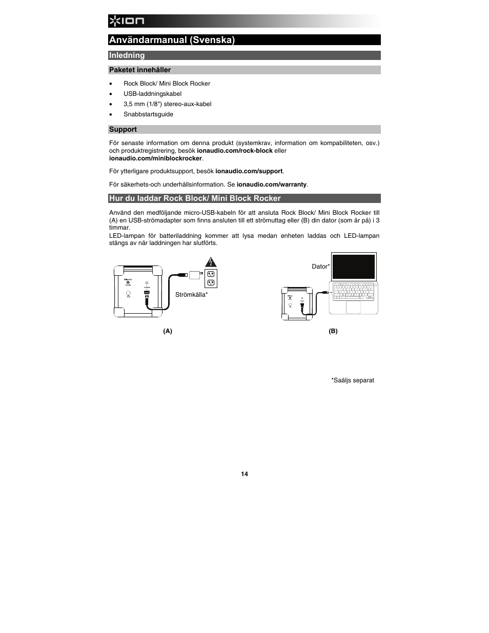 Användarmanual (svenska) | ION Audio Rock Block User Manual | Page 14 / 19