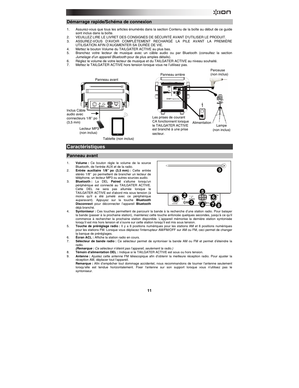 Caractéristiques | ION Audio Tailgater Active User Manual | Page 11 / 36