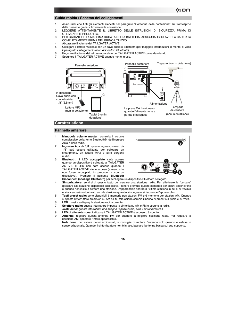 Caratteristiche | ION Audio Tailgater Active User Manual | Page 15 / 36