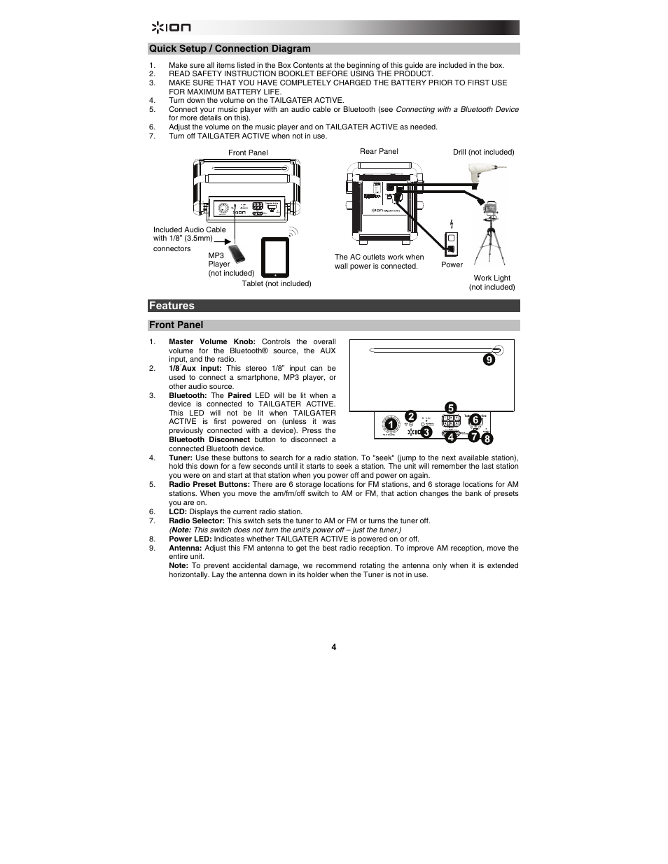 Features | ION Audio Tailgater Active User Manual | Page 4 / 36
