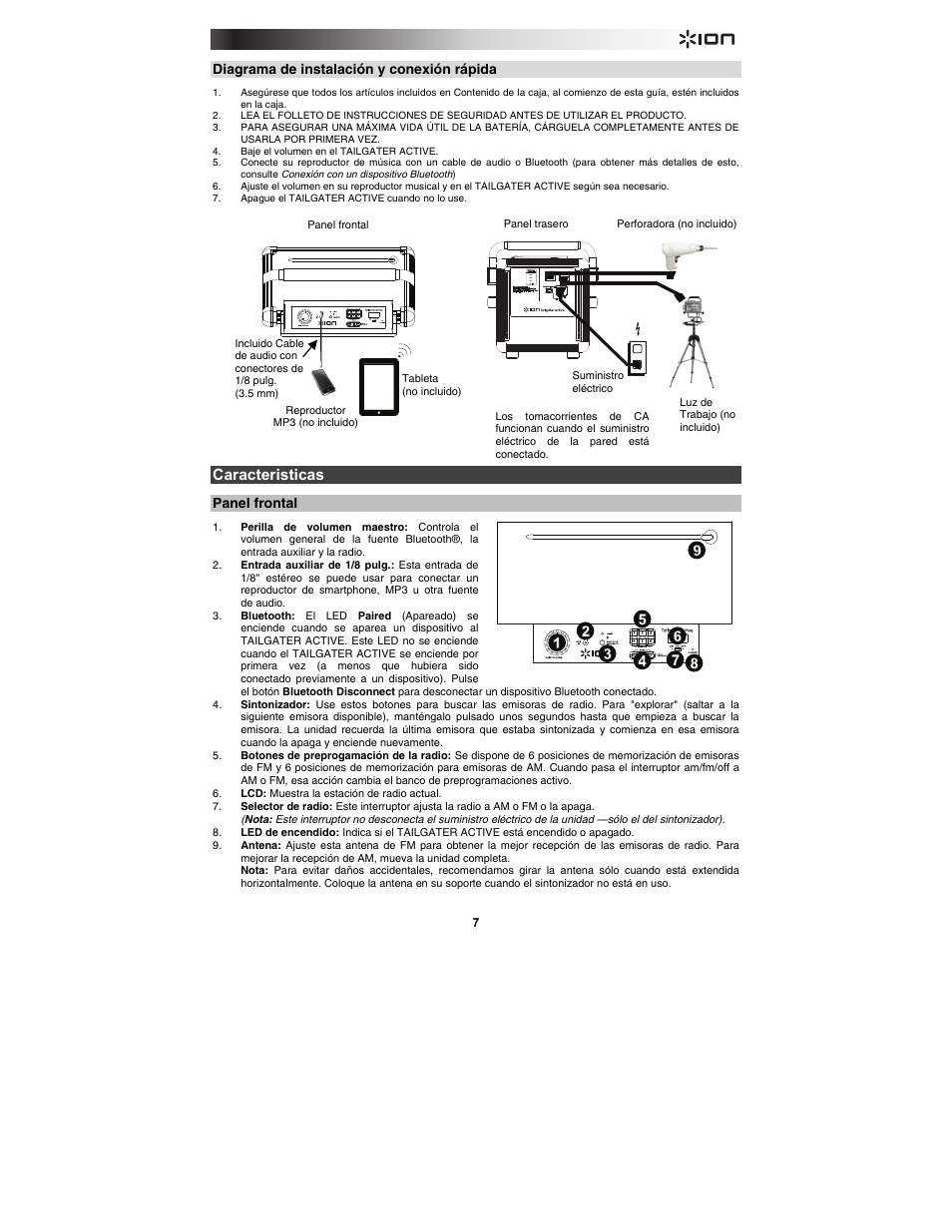 Caracteristicas | ION Audio Tailgater Active User Manual | Page 7 / 36