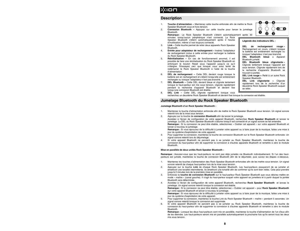Description, Jumelage bluetooth du rock speaker bluetooth | ION Audio Rock Speaker Bluetooth User Manual | Page 8 / 16