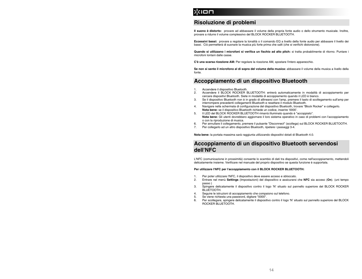 Risoluzione di problemi, Accoppiamento di un dispositivo bluetooth | ION Audio Block Rocker Bluetooth iPA56C User Manual | Page 14 / 24