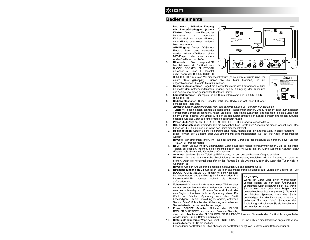 Bedienelemente | ION Audio Block Rocker Bluetooth iPA56C User Manual | Page 16 / 24