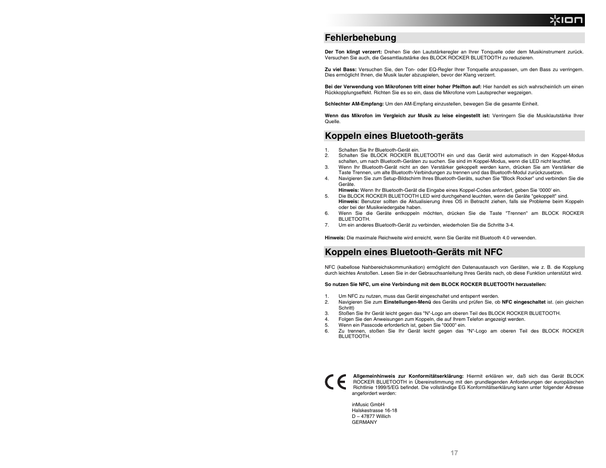 Fehlerbehebung, Koppeln eines bluetooth-geräts, Koppeln eines bluetooth-geräts mit nfc | ION Audio Block Rocker Bluetooth iPA56C User Manual | Page 17 / 24