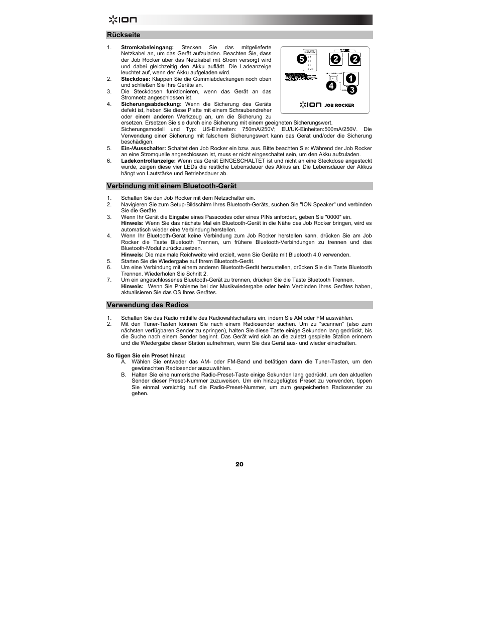 ION Audio Job Rocker User Manual | Page 20 / 36