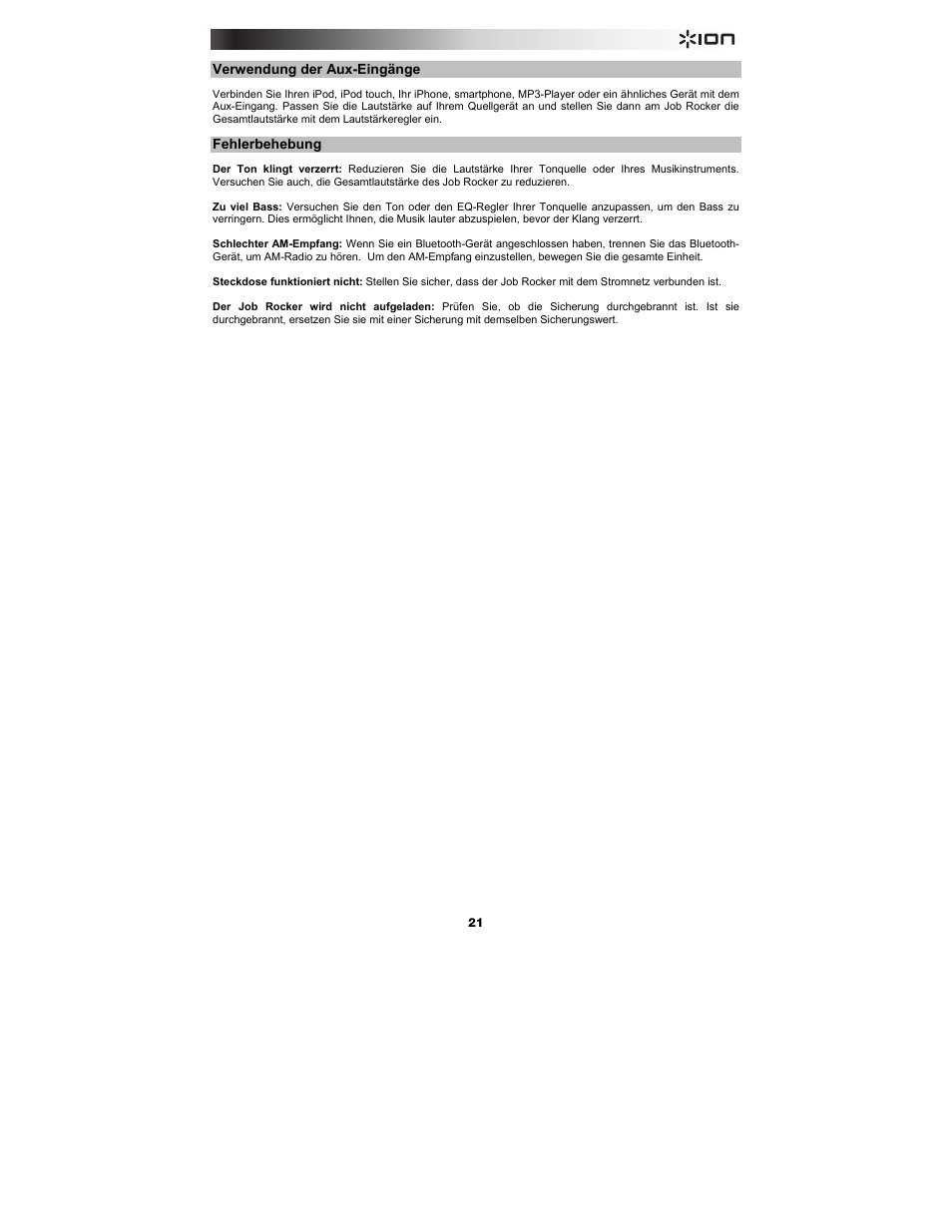 ION Audio Job Rocker User Manual | Page 21 / 36